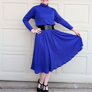 VINTAGE 1980's electric blue MIDI DRESS 80's S M